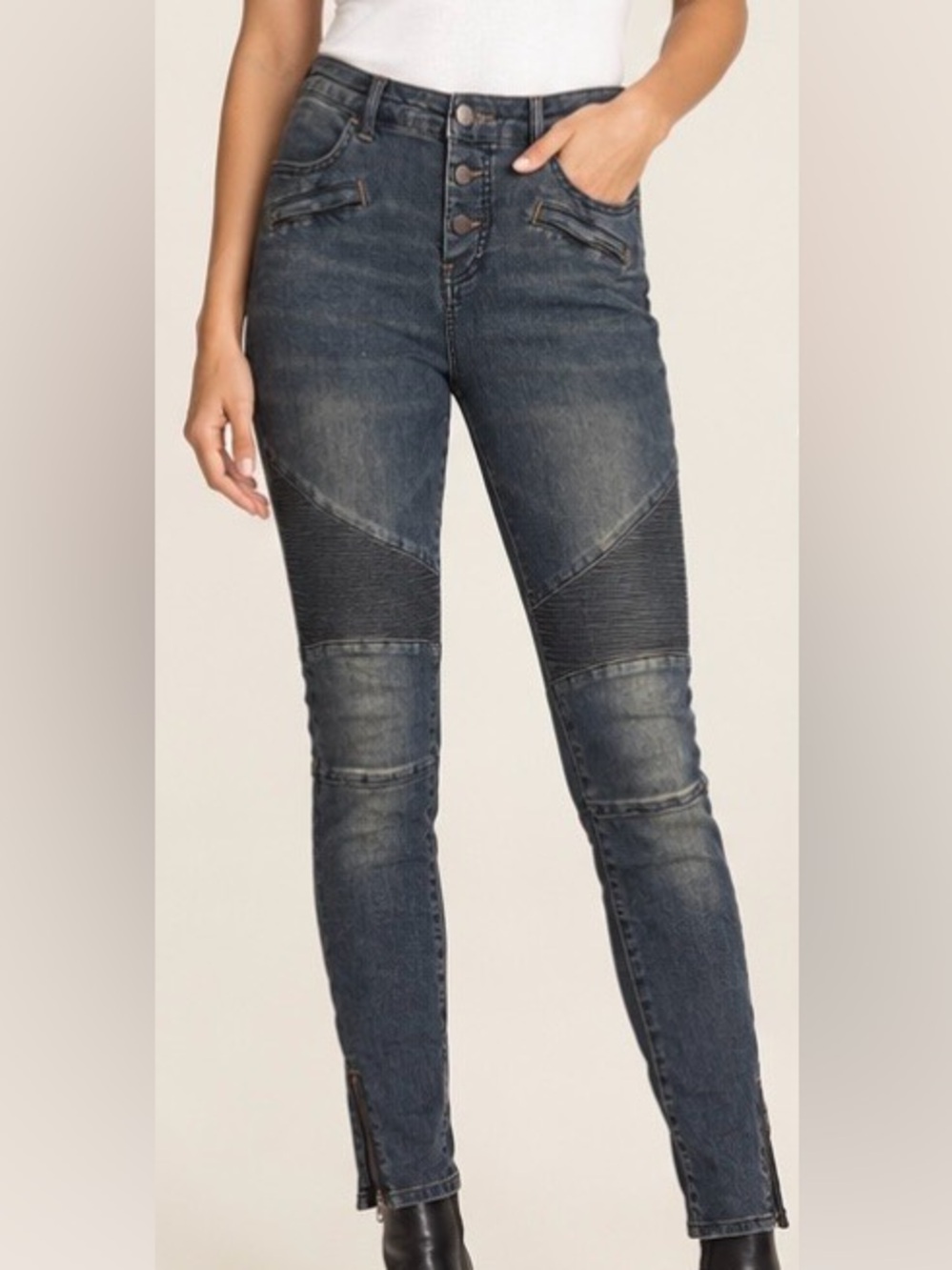 Free People Washed Blue Moto Skinny Jeans size 28